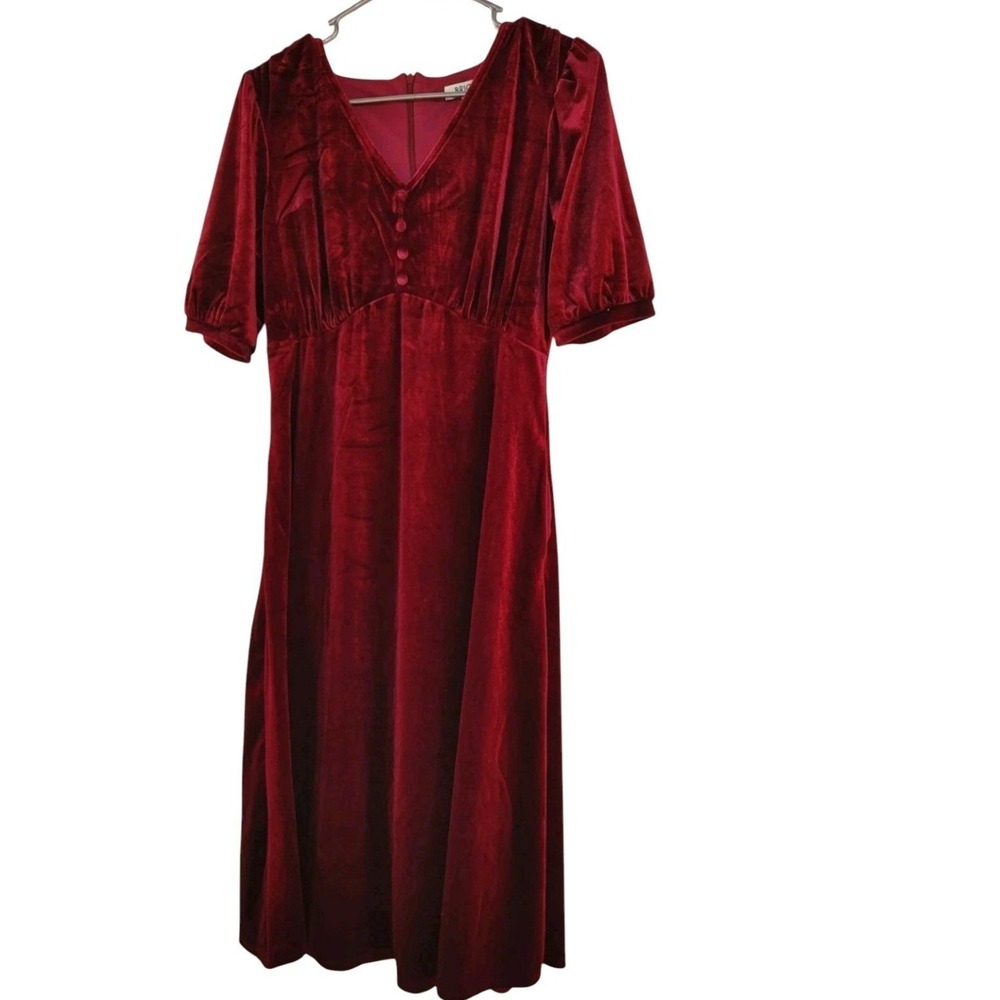 Briggs Fit & Flare Babydoll Valvat Dress Small Burgundy‎ Pockets Whimsigoth